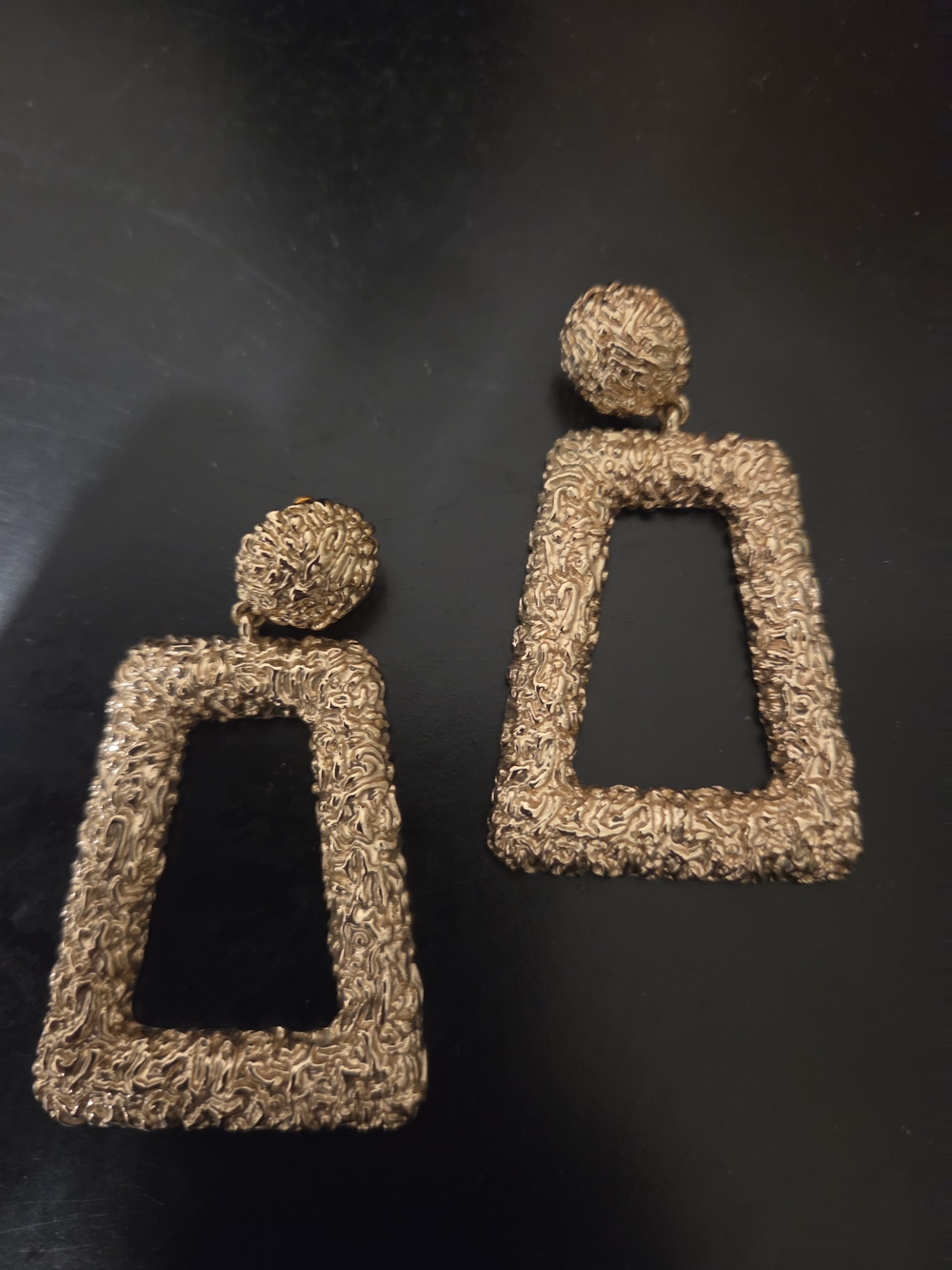 Zara Gold Textured Open Trapezoid Drop Earrings